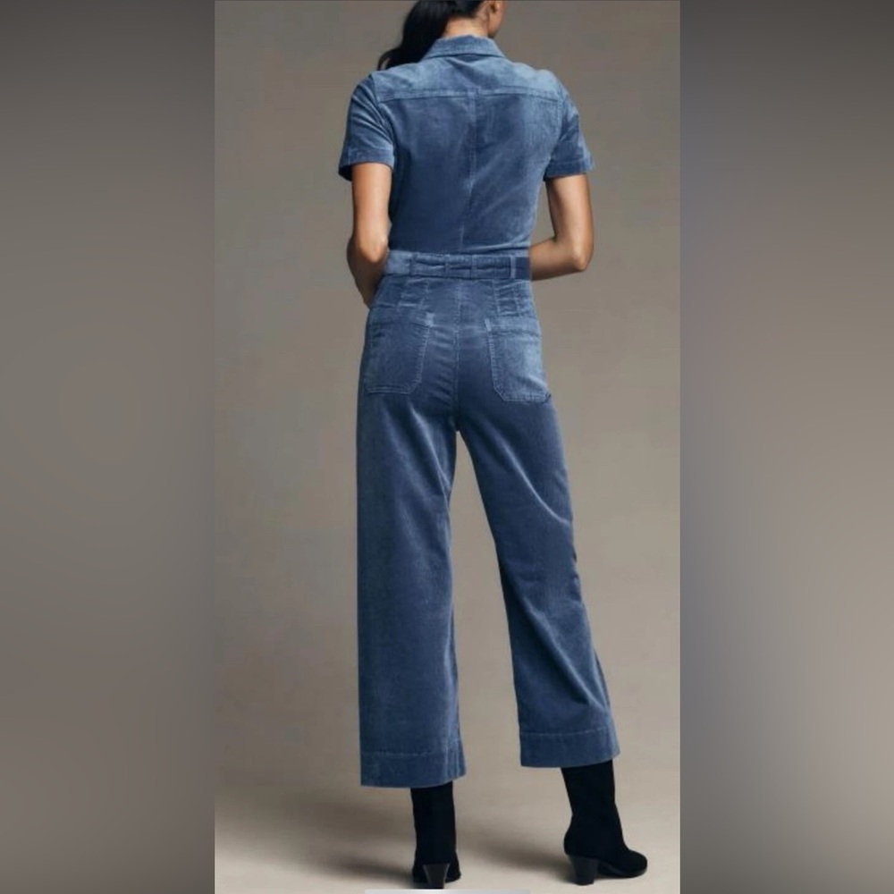 💎Anthropologie Maeve Corduroy Blue Jumpsuit with Belt - Picture 3 of 6